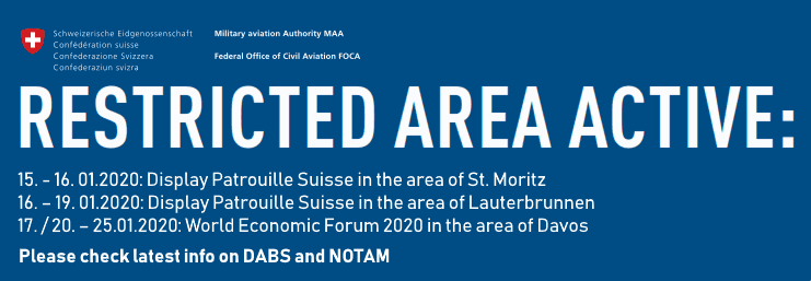 Luftraumeinschränkungen Januar 2020 (St. Moritz, Lauberhornrennen, WEF Davos)