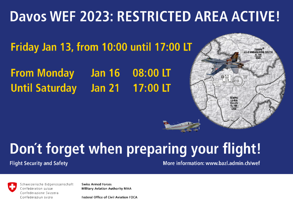 WEF: Restrizioni dello spazio aereo dal 13 al 21 gennaio 2023